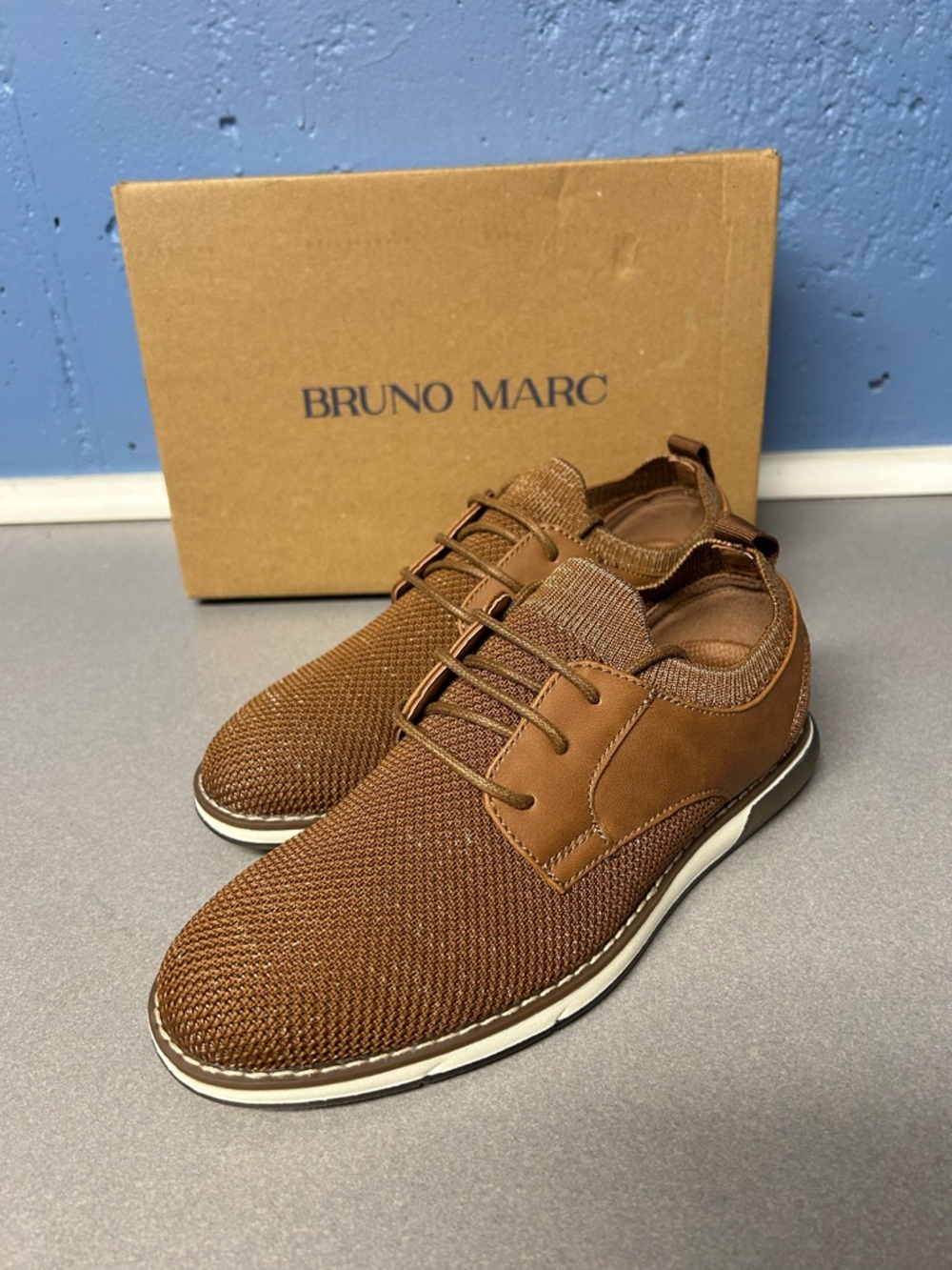 Bruno Marc Boys Brown Knit Lace-Up Sneakers